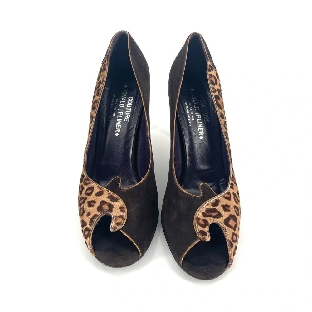 DONALD J PLINER Couture Brown Leopard Print Open Toe Heel Pumps